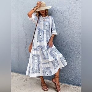 Shein Allover Print Ruffle Neck Dress